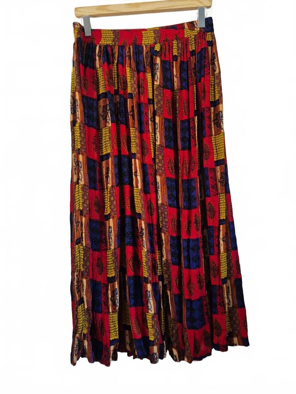 Vintage Kaktus Women’s Colorful Boho Broomstick Maxi Skirt 100% Rayon Xl